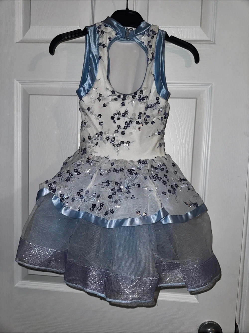 Weissman Ivory and Light Blue Sequin Floral Girls' Formal Dress